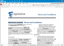 A fairly complex document, with variables, shown in the Collabora wordprocessor interface.