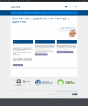 An OERu course with a logged in and registered user, see Register Enrol link (top right)
