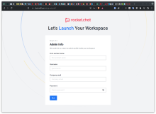 Rocket.Chat initial 'launch' screen requesting admin user credentials.