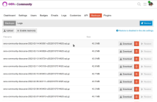 A sample Discourse system backup administration page.