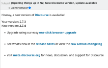 A sample of the email sent to Discourse admins by the Discourse system alerting them to a new pending upgrade.