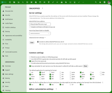 The OnlyOffice configuration page, into which we put the URL of our OnlyOffice service, and our secret key. 